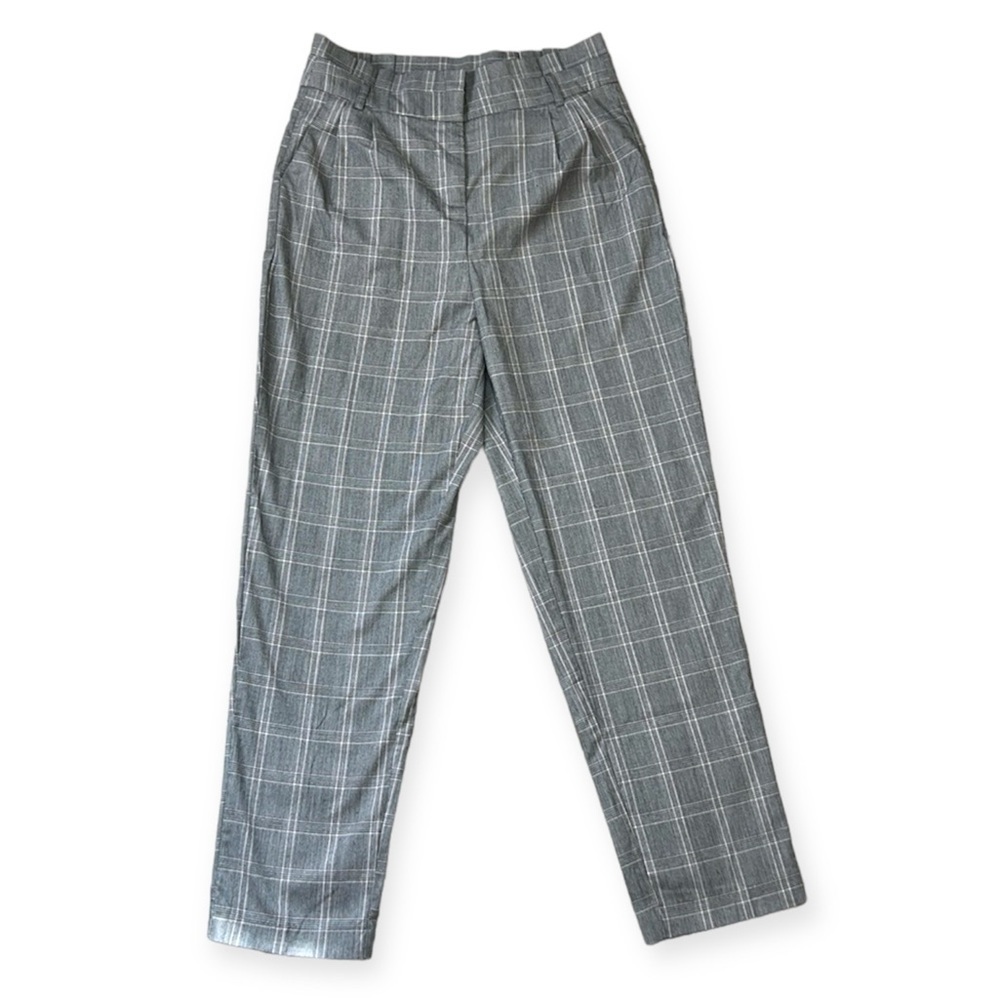 LE CHATEAU Grey & Pink Plaid High Rise Gathered Waist Straight Leg Pants Size 4